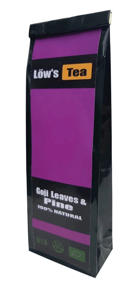 Magenta bag of Goji Leaves and Pine tea